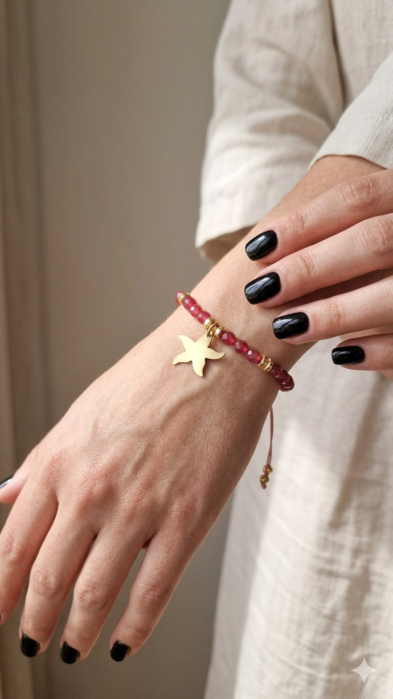 bracciali regolabili con pietre dure colorare e ciondoli vari indossati