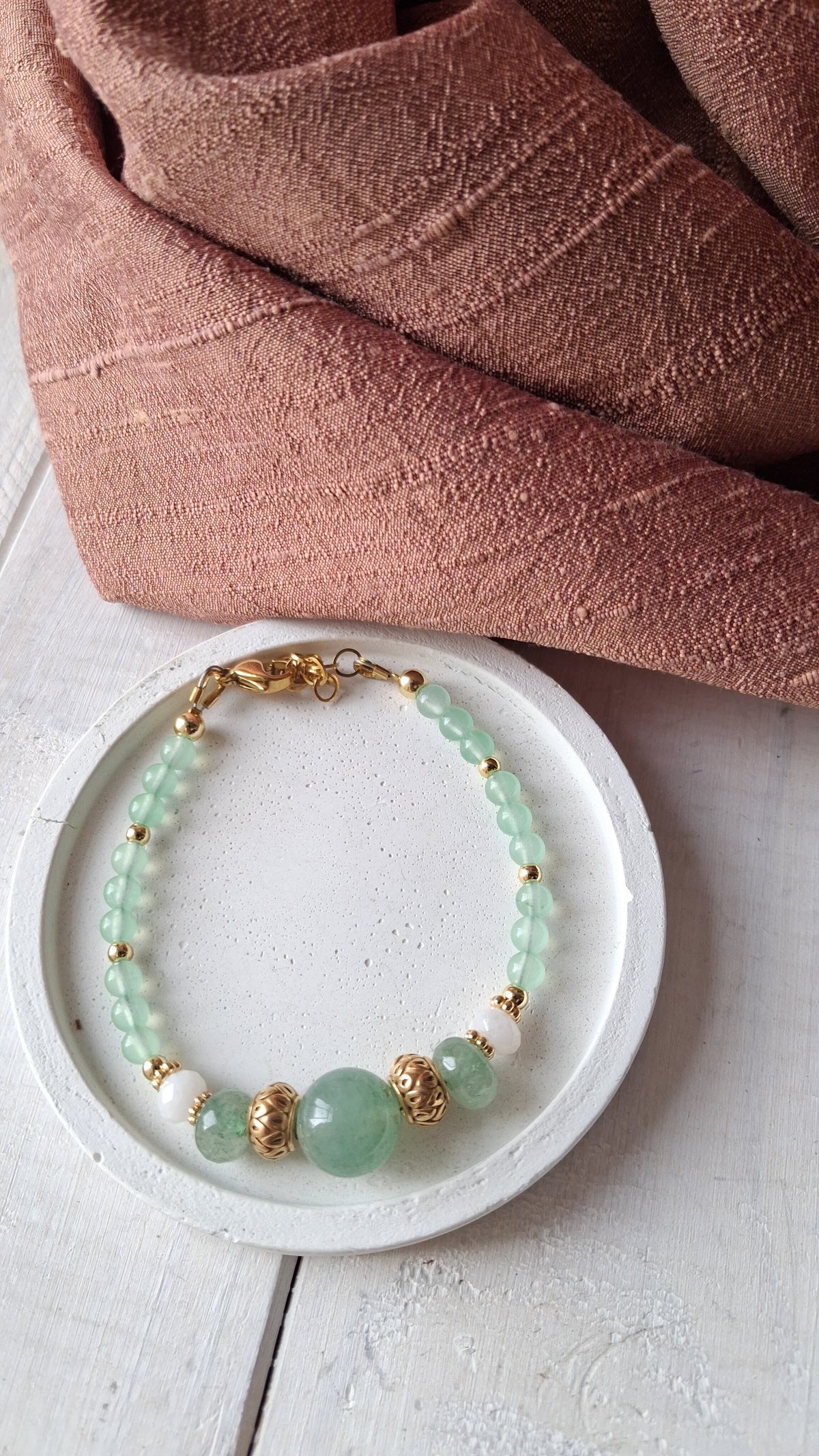 bracciali regolabili con pietre naturali e inserti metallici in acciaio, fatti a mano, avventurina