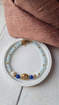 bracciali regolabili con pietre naturali e inserti metallici in acciaio, fatti a mano, giada azzurra e agata blu